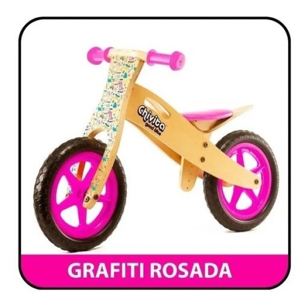 Bicicleta Madera Chivita Original Rosa Grafiti