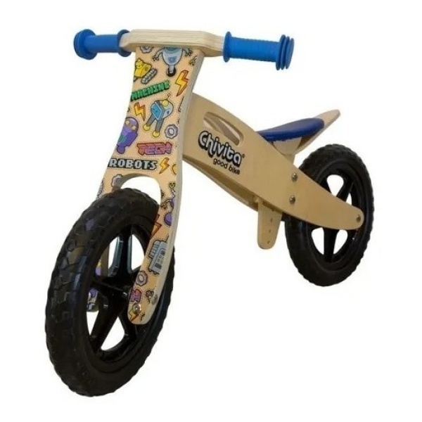 Bicicleta Madera Chivita Original Azul Robots